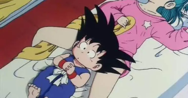 Cena do anime, Goku deitado em bulma